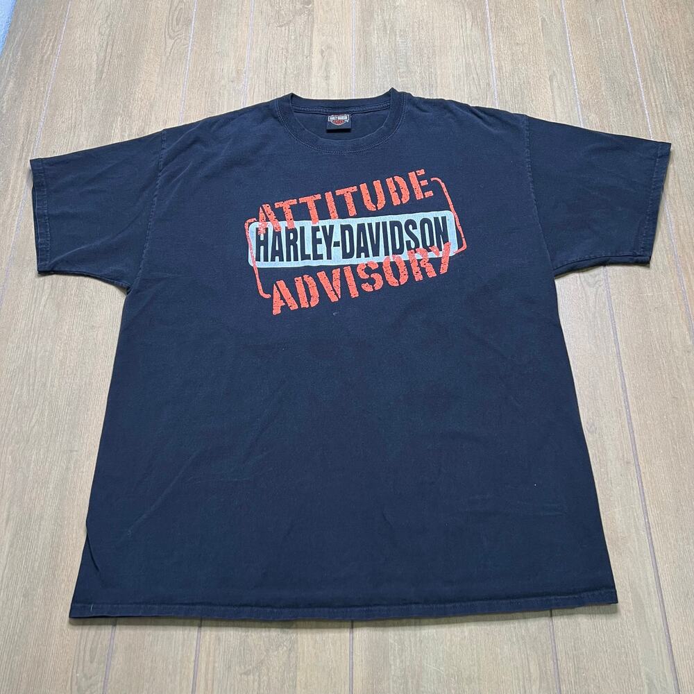 Vintage Harley Davidson Attitude Advisory T Shirt Mens 2XL Black Perrysburg Ohio